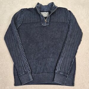 BKE Mens Standard Fit Quarter Zip Pullover Sweater Blue Cotton Ribbed Knit Sz M